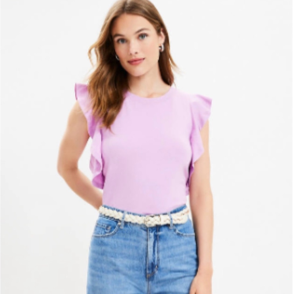 LOFT Lavender Ruffle Sleeve Blouse